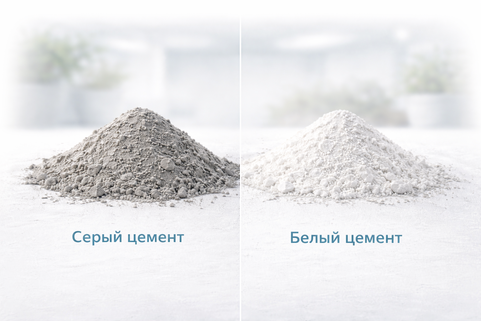 Сравнение цвета порошка серого и белого портландцемента