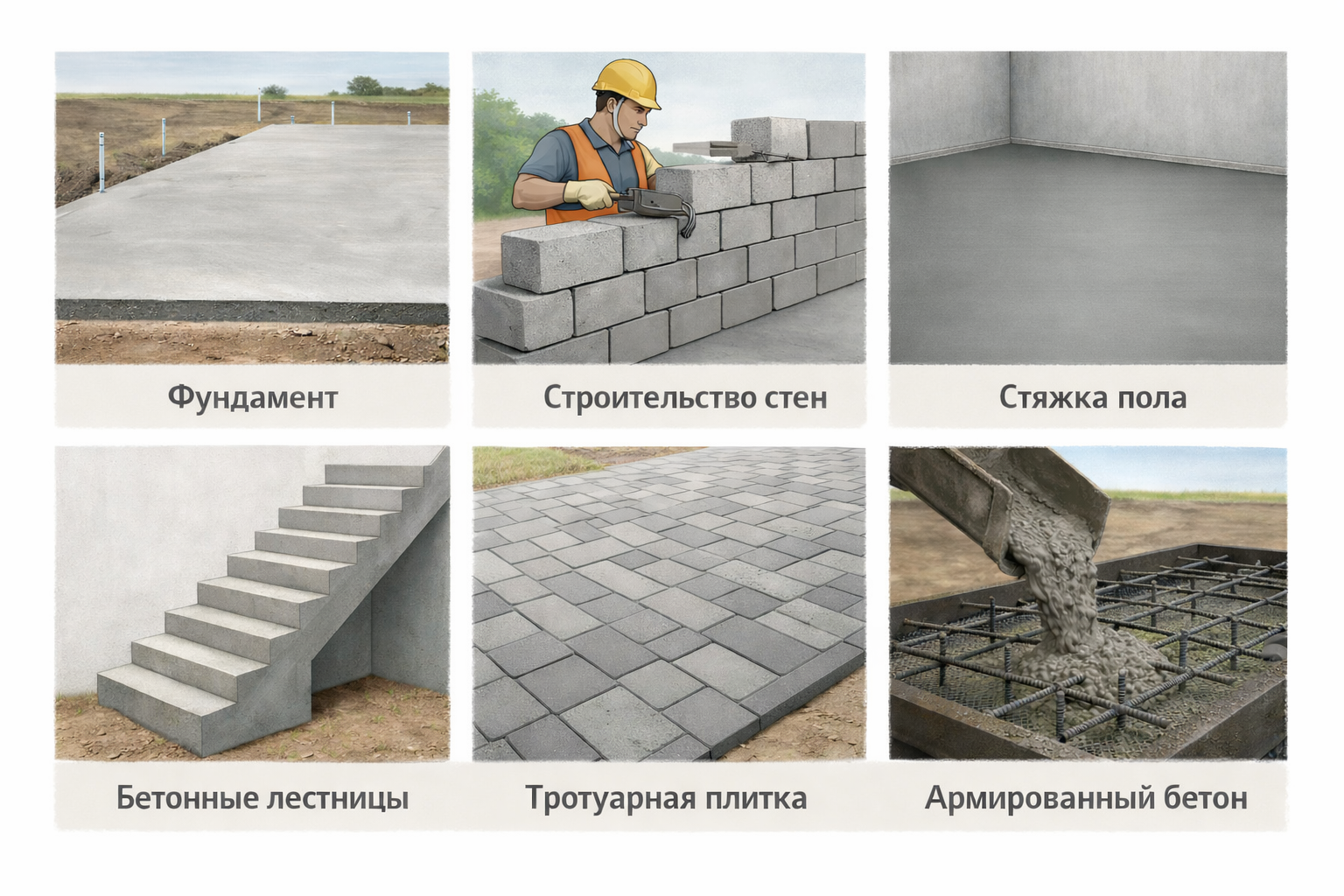Применение цемента: фундамент, кладка стен, стяжка, лестницы, тротуарная плитка, армированный бетон