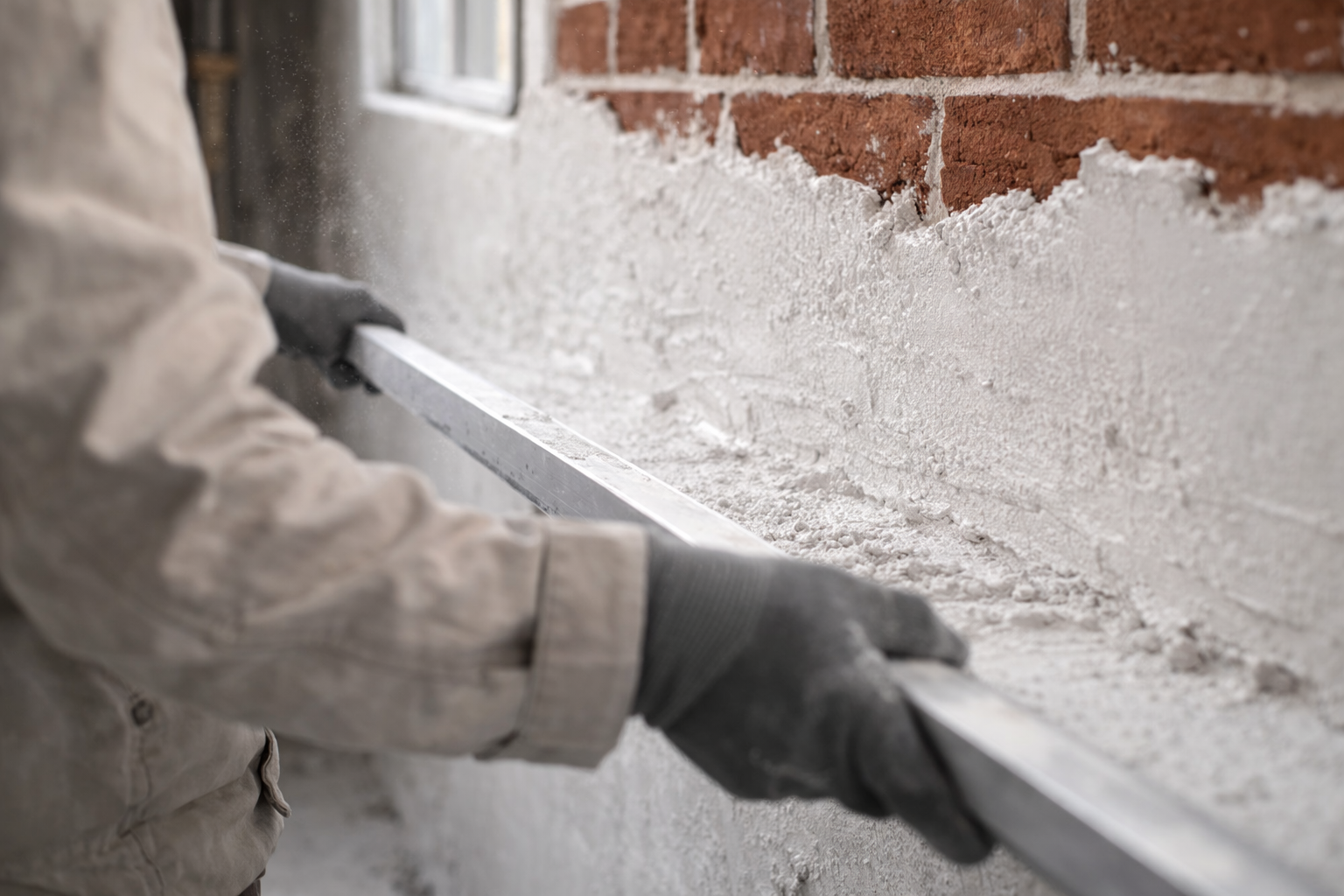 Оштукатуривание кирпичной стены составом на белом портландцементе