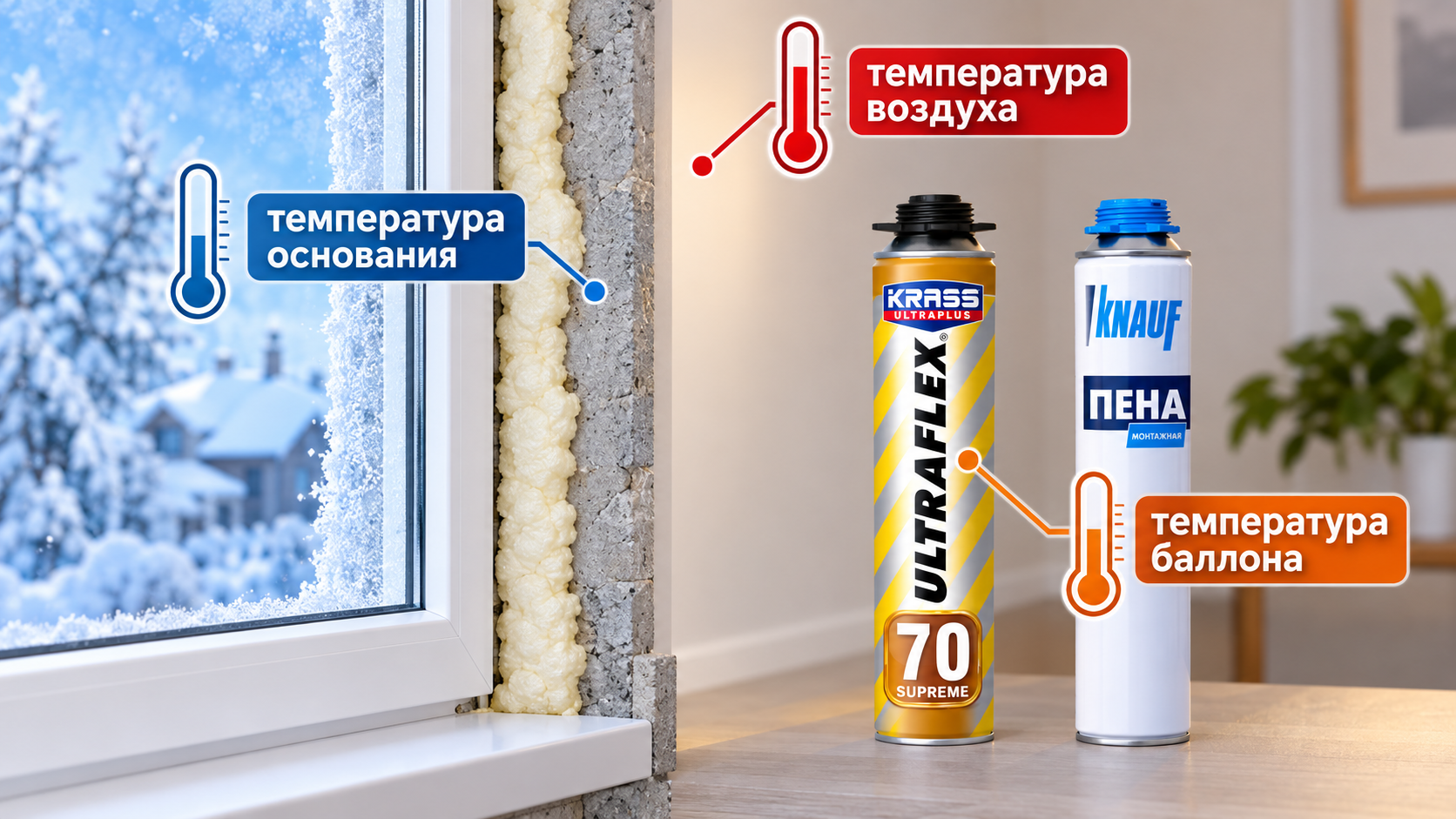 Выбор монтажной пены по температуре применения