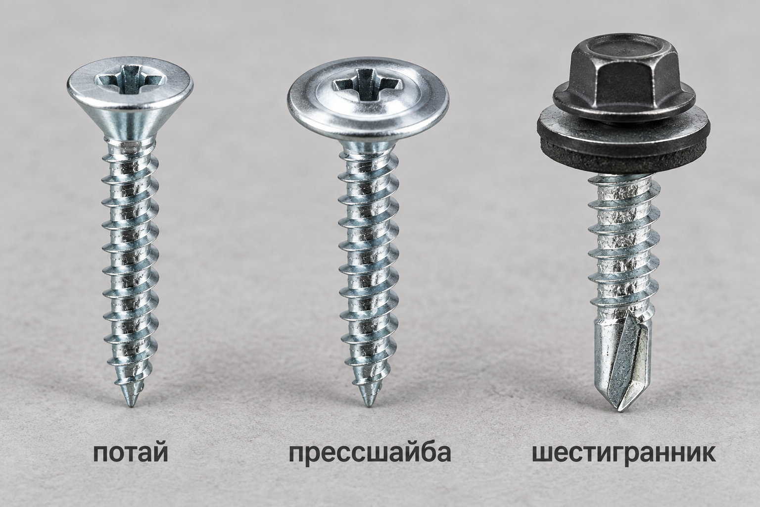 Основные типы головок саморезов