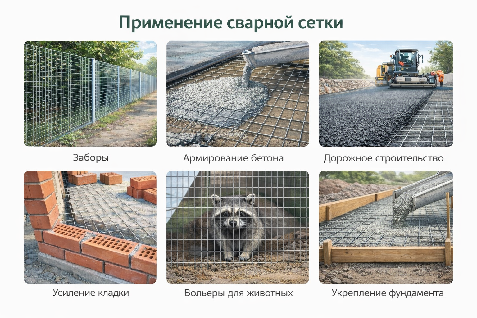 Шесть сценариев применения сварной сетки: заборы, армирование бетона, дорожное строительство, усиление кладки, вольеры и укрепление фундамента