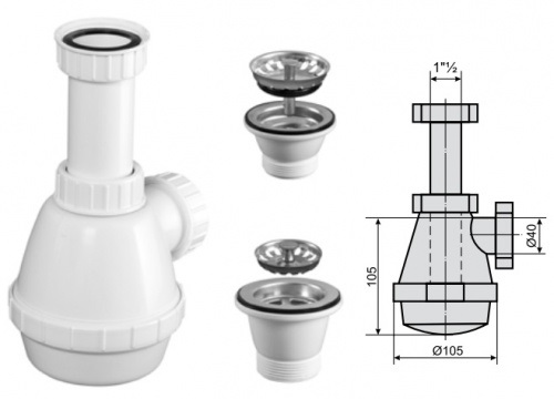Сифон Obri для мойки с накидной гайкой 6/4", M0438