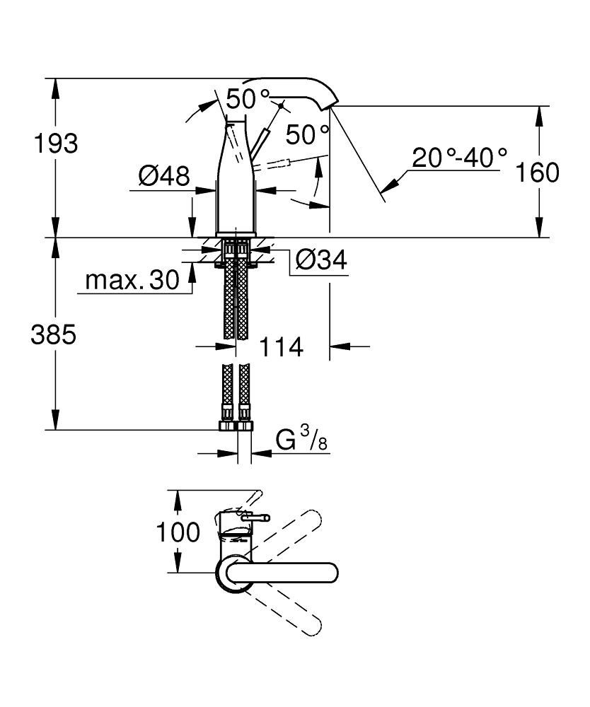 Смеситель для умывальника GROHE ESSENCE 3/8 23463001 - фото 2