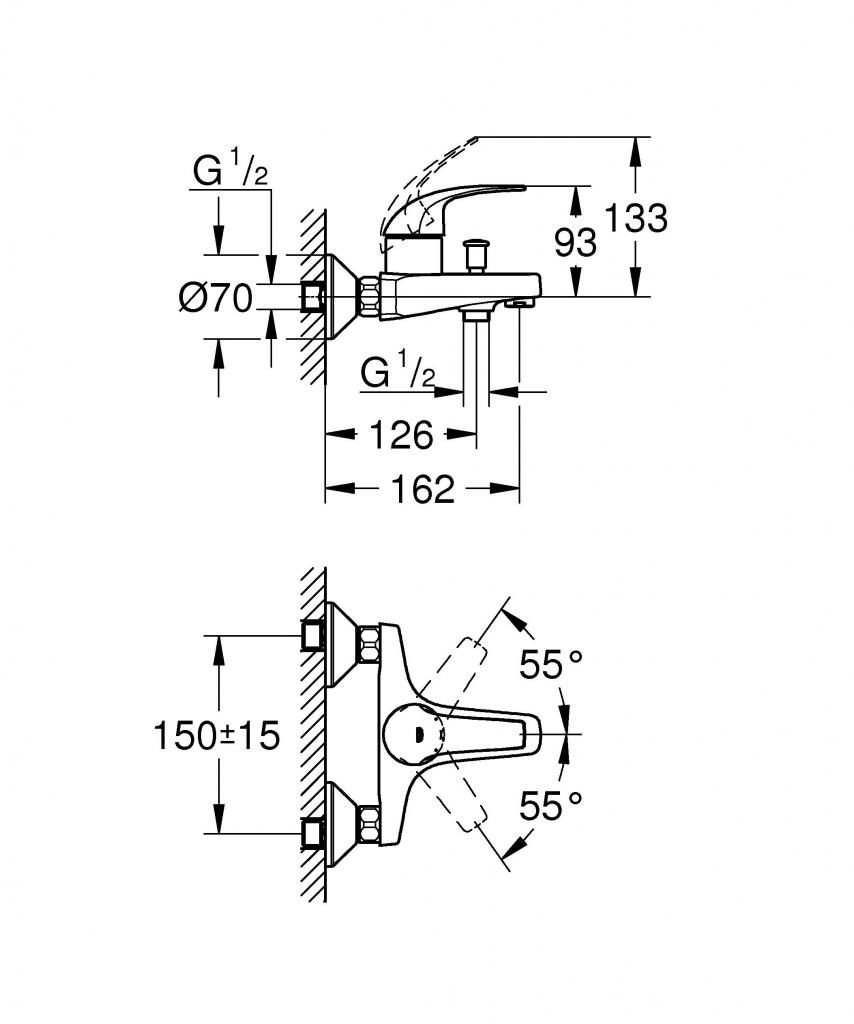 Смеситель для ванны GROHE BAUCURVE без аксессуаров 23599000 - фото 2