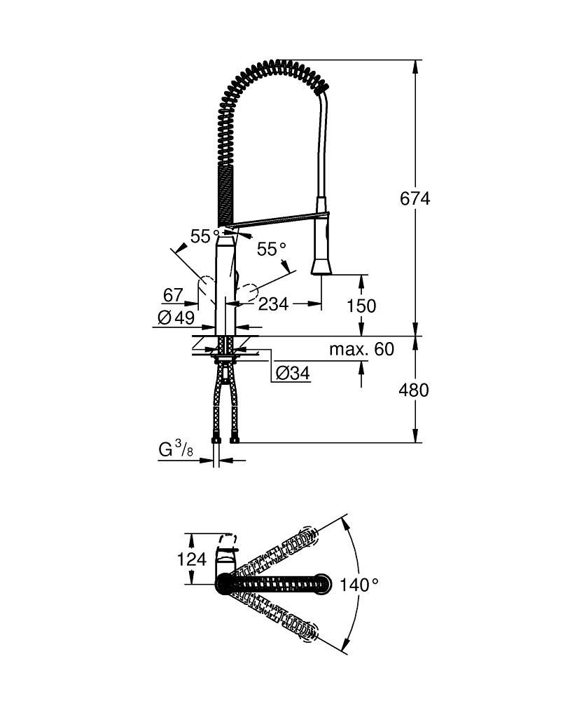 Смеситель для мойки GROHE К7 вытяжной излив 3/8 32950000 - фото 2