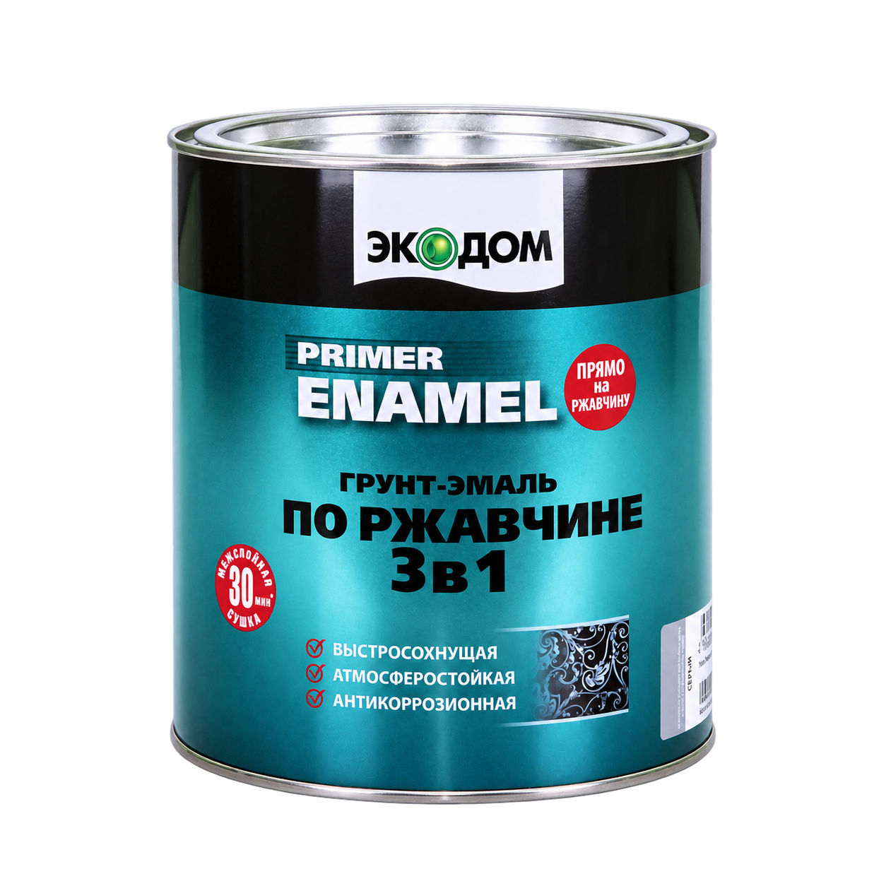 Грунт-эмаль по ржавчине ЭКОДОМ® 3в1 RAL 9005 (глубокий черный) 0,9 л Рогнеда