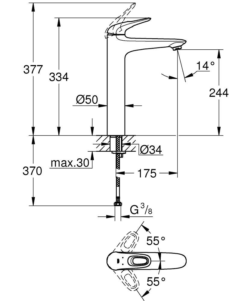 Смеситель для умывальника GROHE EUROSTYLE 3/8 23570003 - фото 2