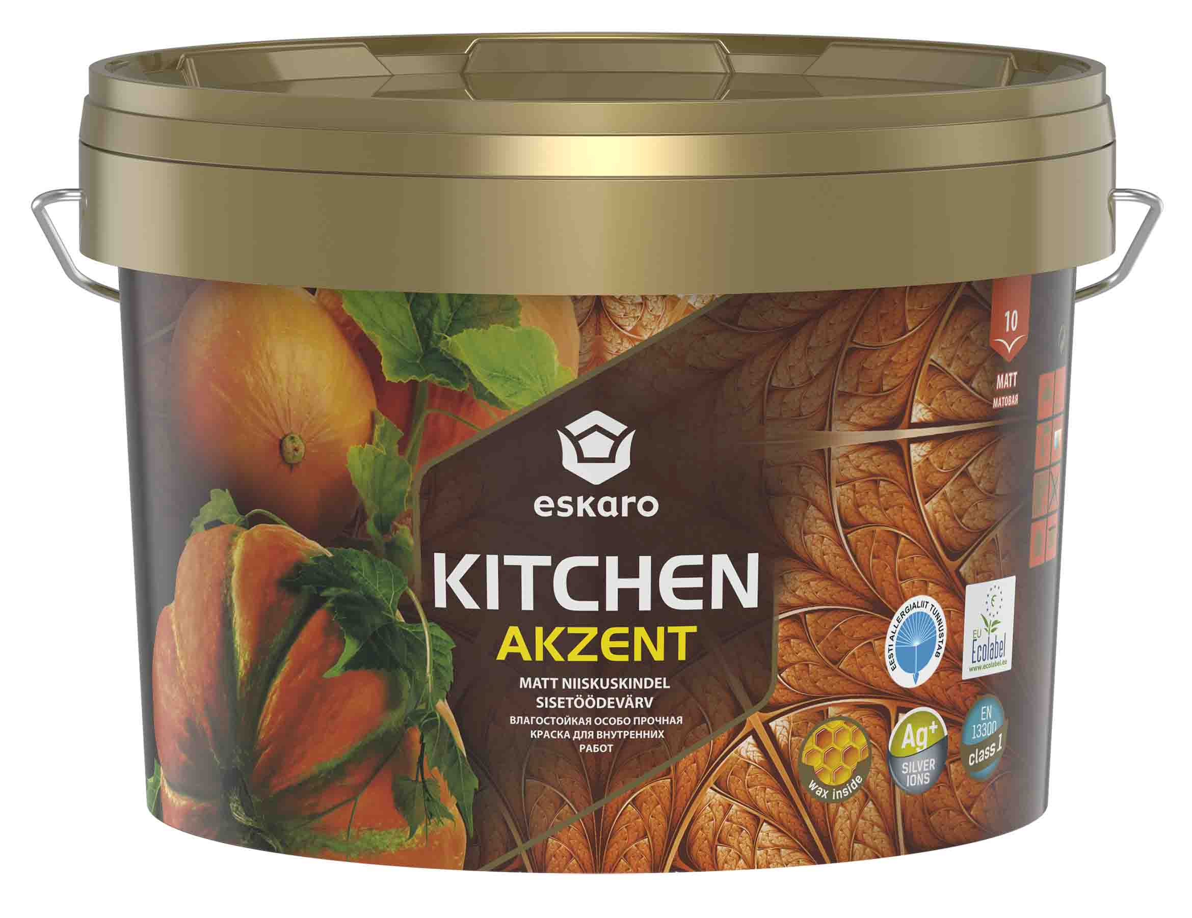 Влагостойкая особо прочная краска для внутренних работ Eskaro Akzent Kitchen (База А - белая) 9 л, 11,4 кг