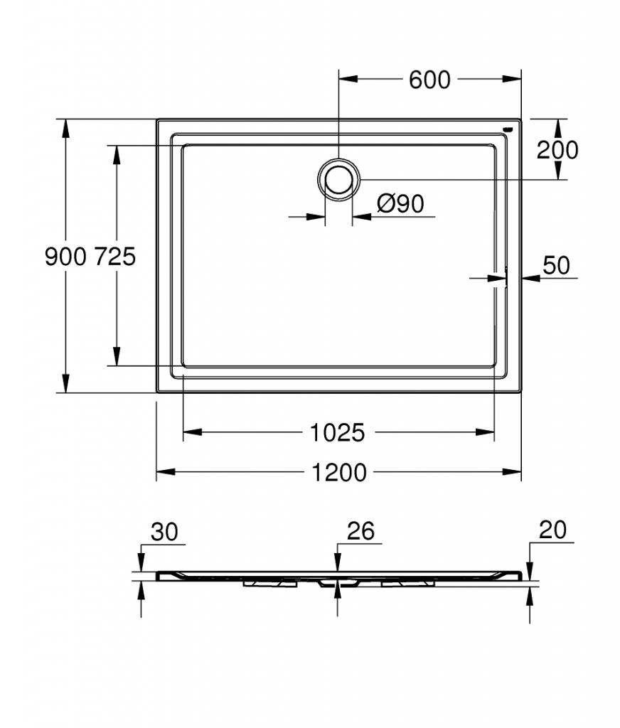 Душевой поддон акриловый 120*90 (h3) GROHE прямоугольник 39308000 - фото 3