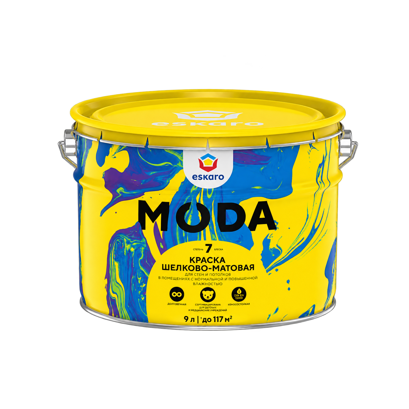 Краска шелково-матовая для стен и потолков Eskaro MODA 7 база А белая 9 л