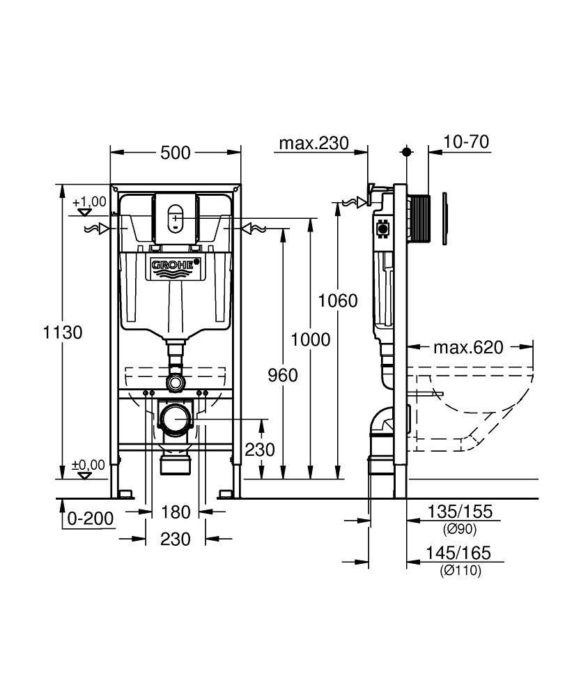 Монтажная система GROHE RAPID SL4 38929000 для унитаза комплект, с кнопкой - фото 2