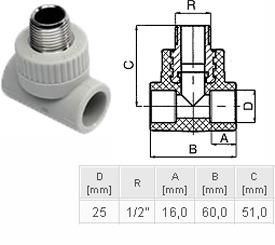 ПП Тройник Ekoplastik D25х1/2 наружная резьба (серый)