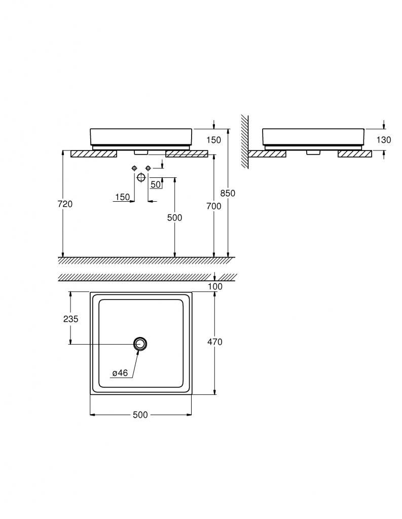 Умывальник мебельный GROHE CUBE CERAMIC 50 3948100H - фото 2