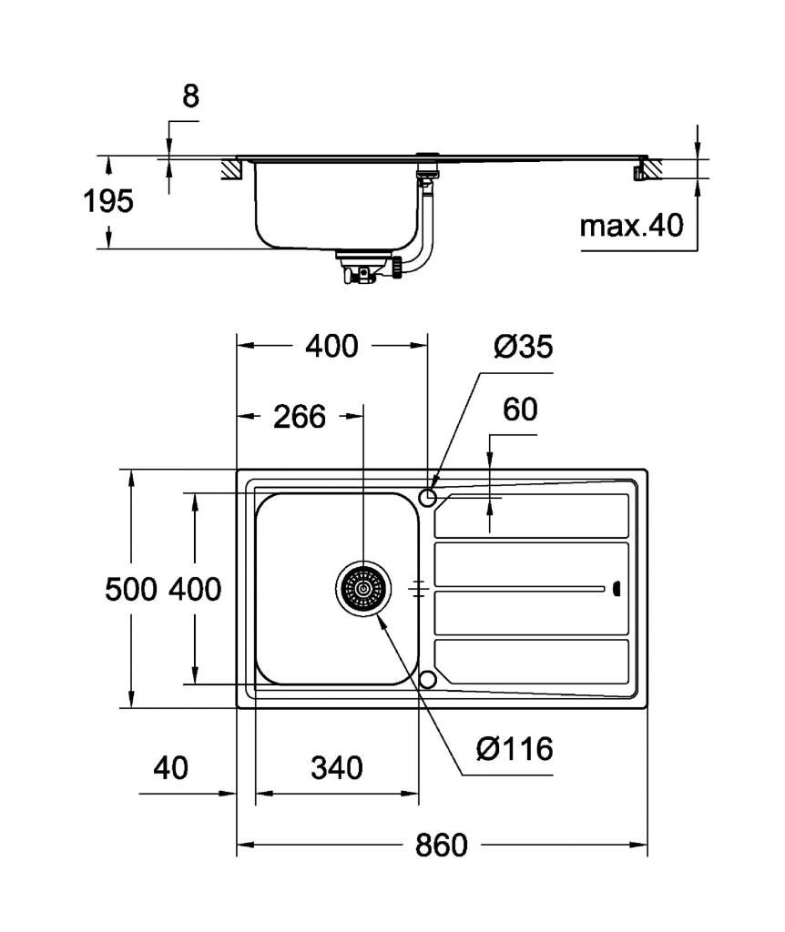 Мойка нержавеющая сталь K500 45 -S 86 50 1.0 860*500 Grohe 31571SD0 - фото 2