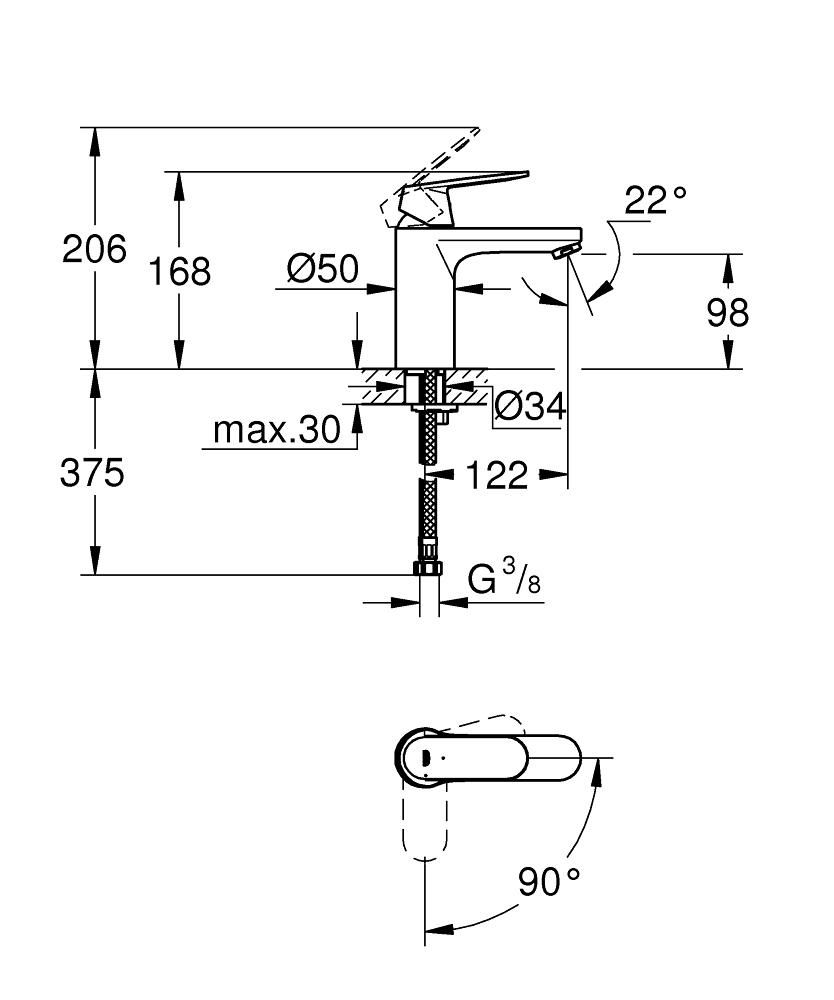 Смеситель для умывальника GROHE EUROSMART COSM 3/8 2339800E - фото 2
