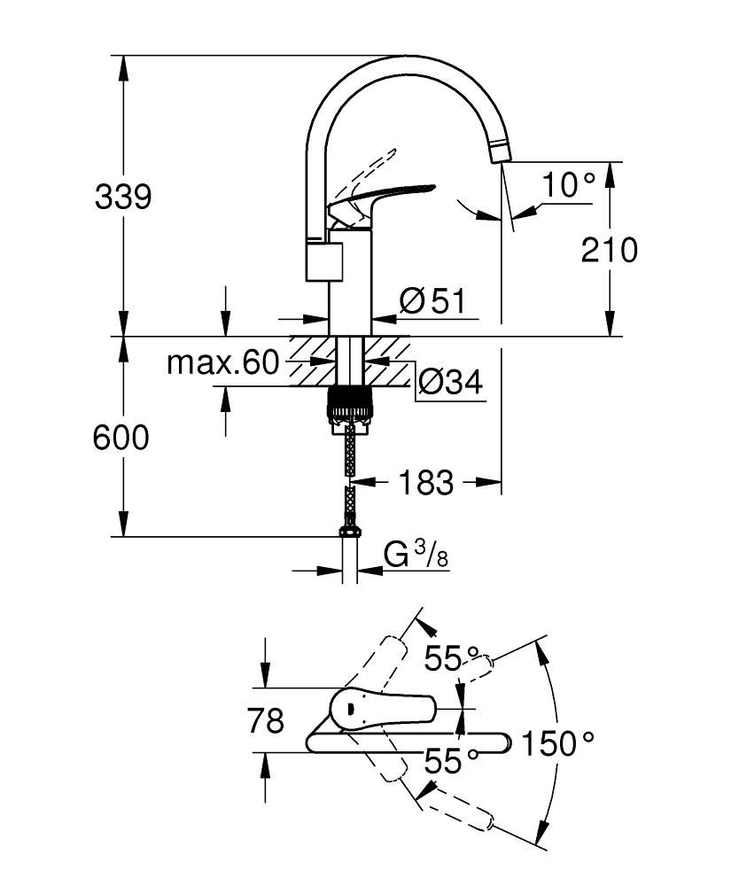 Смеситель для мойки GROHE EUROSMART 3/8 33202003 - фото 4