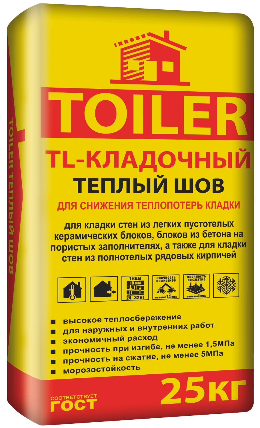 TOILER Раствор TL-Кладочный ТЕПЛЫЙ ШОВ 25 кг