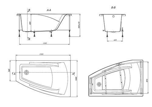 Ванна акриловая HALL ANGULAR 150-100 правая без панели без сифона без каркаса ZRU9302865 - фото 2