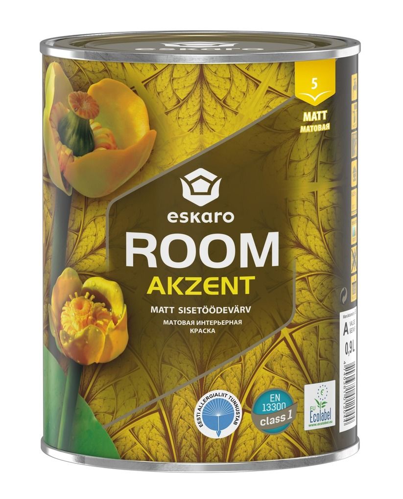 Матовая интерьерная краска для стен и потолков Eskaro Akzent Room база TR 0,9 л