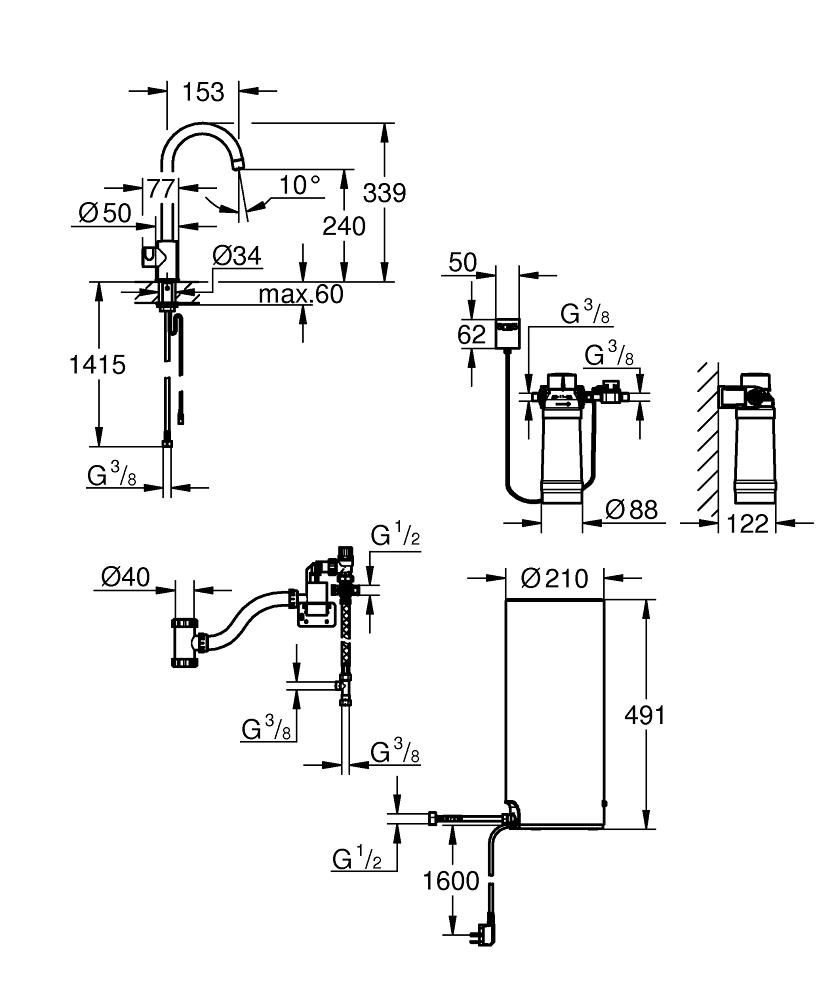 Смеситель для мойки GROHE RED II МONO с бойлером 7л. 30080001 - фото 3