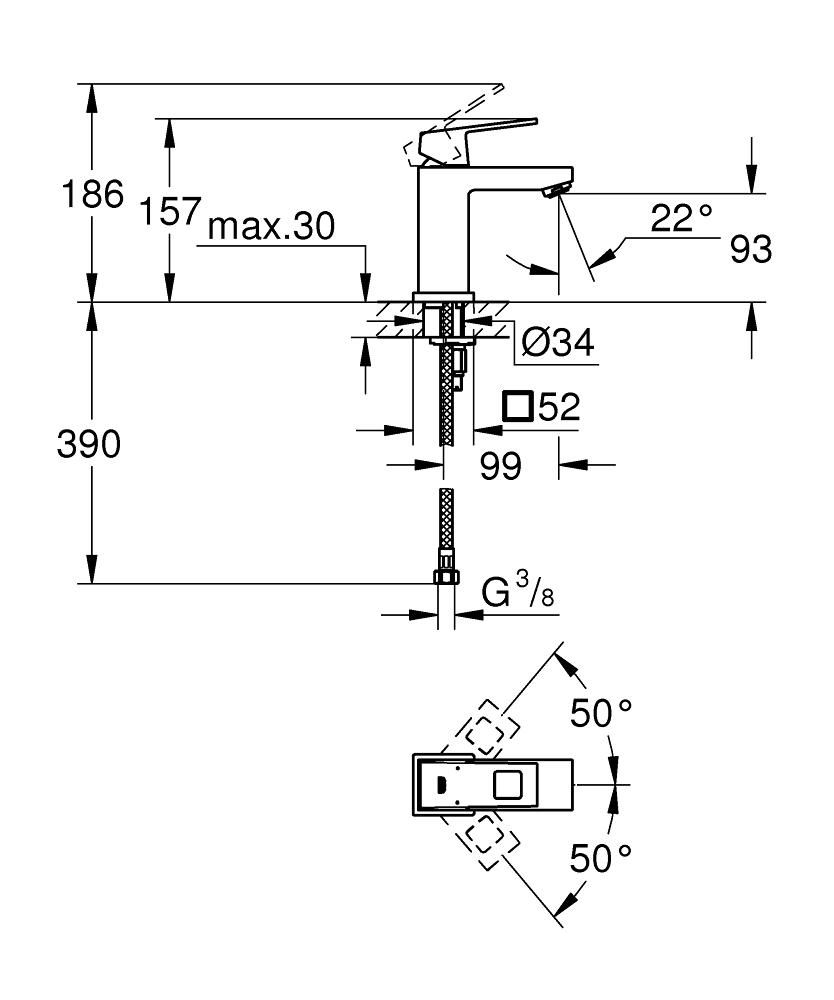 Смеситель для умывальника GROHE EUROCUBE 3/8 2313200Е - фото 2