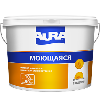 Моющаяся матовая белоснежная краска для стен и потолков Aura Ekonomi 10 л