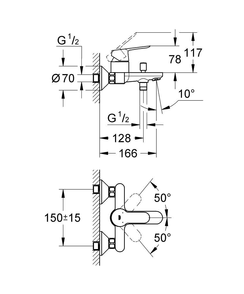 Смеситель для ванны GROHE BAUEDGE без аксессуаров 23334000 - фото 2
