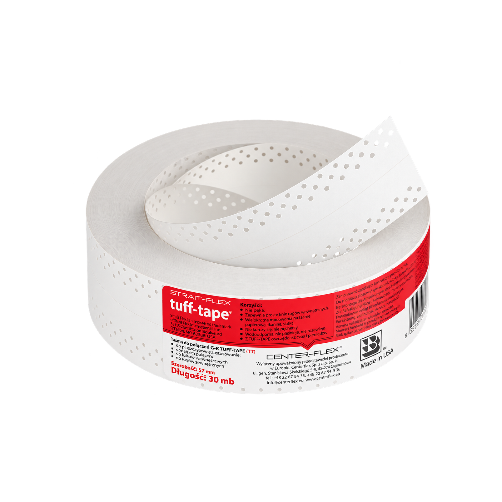 Лента для швов ГКЛ, 57 мм*20 м толщина 0,41 мм TUFF TAPE TT-20 STRAIT-FLEX