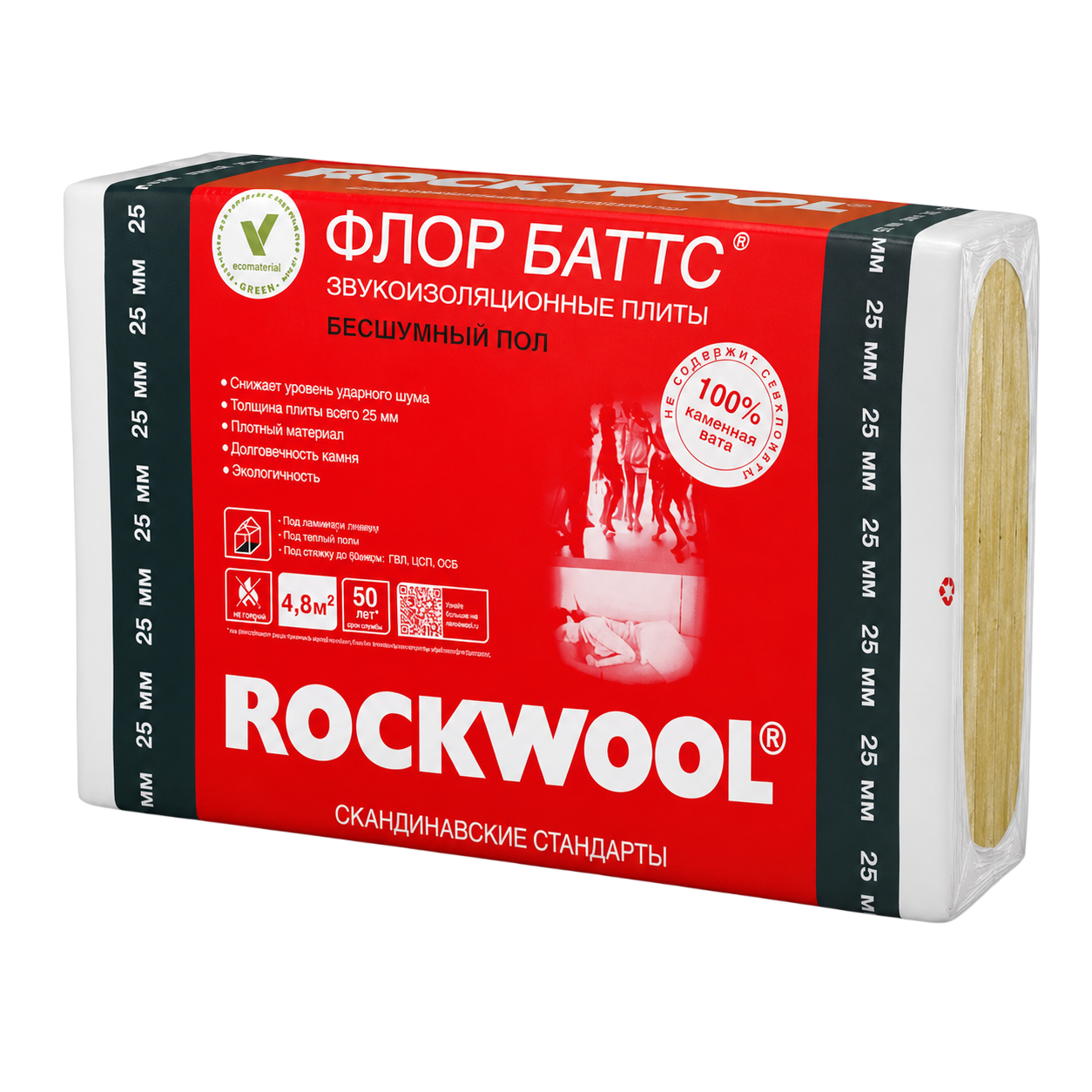 Утеплитель Rockwool Флор Баттс 1000*600*25 мм 8 плит