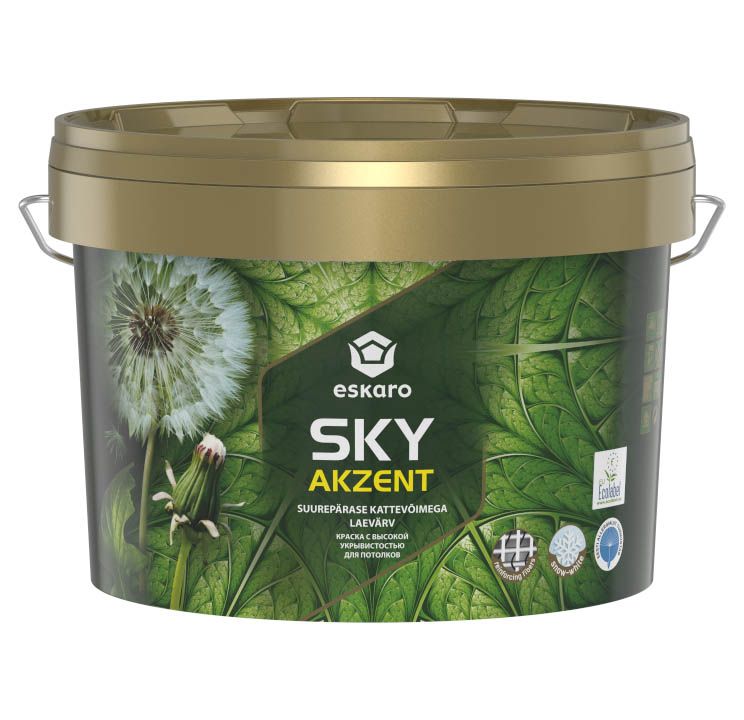 Краска с высокой укрывистостью для потолков Eskaro Akzent Sky (база А - белая) 2,7 л