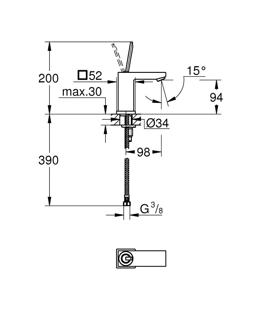 Смеситель для умывальника GROHE EUROCUBE JOY 3/8 23656000 - фото 2