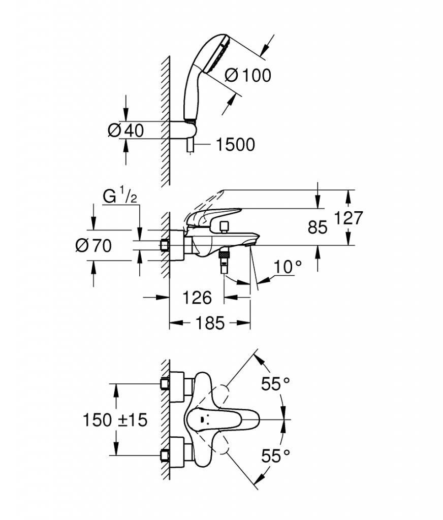 Смеситель для ванны GROHE EUROSTYLE 2372930A - фото 2