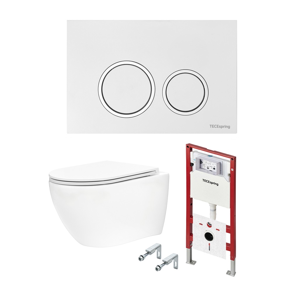 Комплект c подвесным унитазом TECEspring MODEL R K401103WCR, панель TECEspring R, белая глянцевая