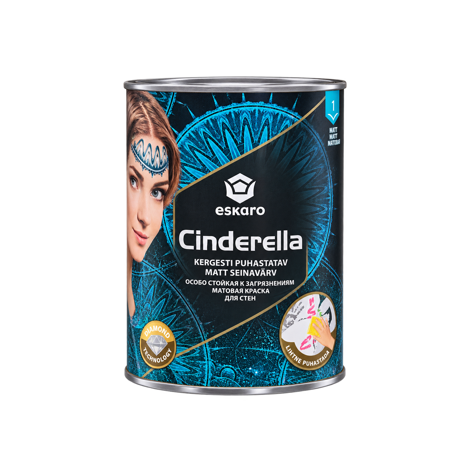 Стойкая к сложным загрязнениям матовая краска для стен Eskaro Cinderella основа TR 0,9 л