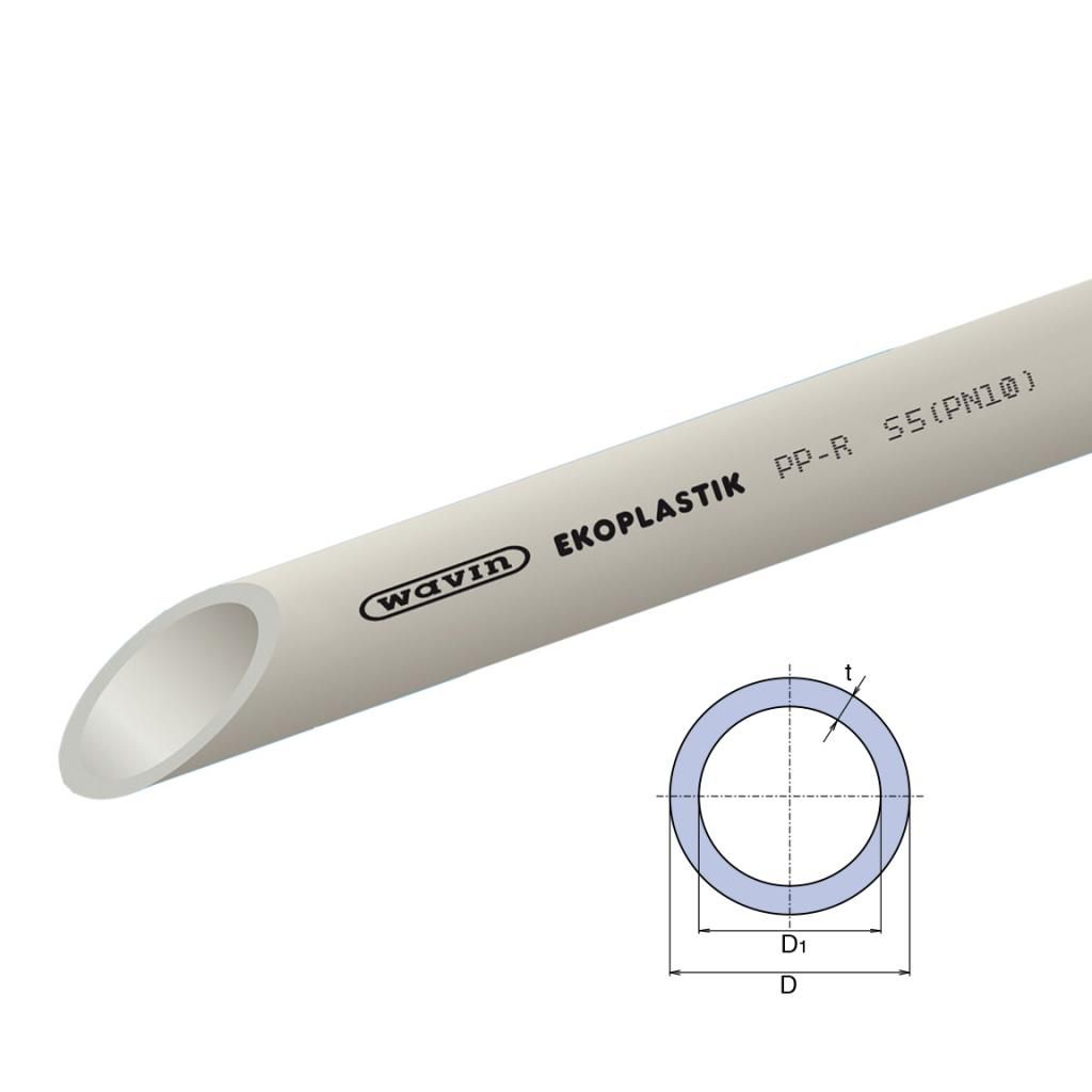 ПП Труба Ekoplastik 20x2,3 для холодной воды, серая (4 м в упак)