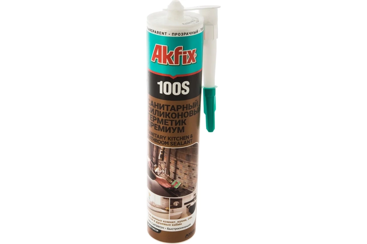 Санитарный герметик для кухни и ванной Akfix 100S, прозрачный, 280 мл