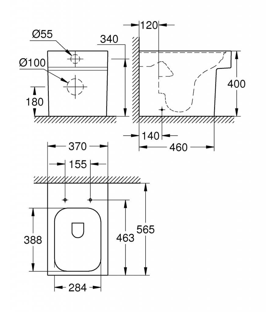 Унитаз GROHE Cube CERAMIC пристенный безободковый 3948500H - фото 2