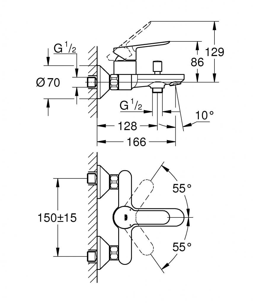 Смеситель для ванны GROHE BAUEDGE без аксессуаров 23605000 - фото 2