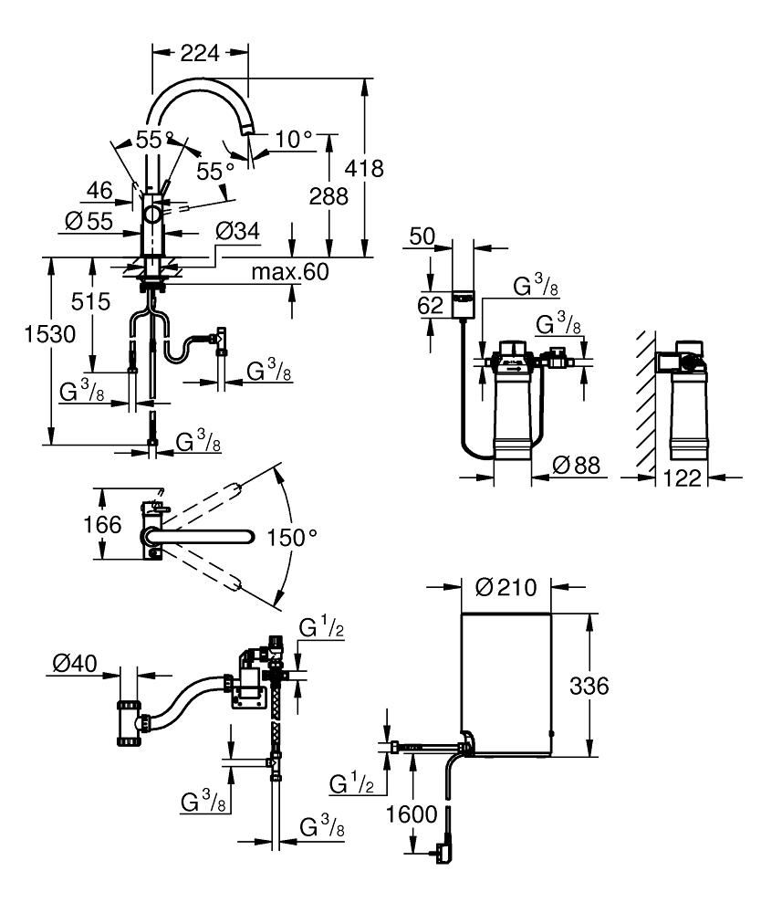 Смеситель для мойки GROHE RED II DUO с бойлером 4л. 30083DC1 - фото 2