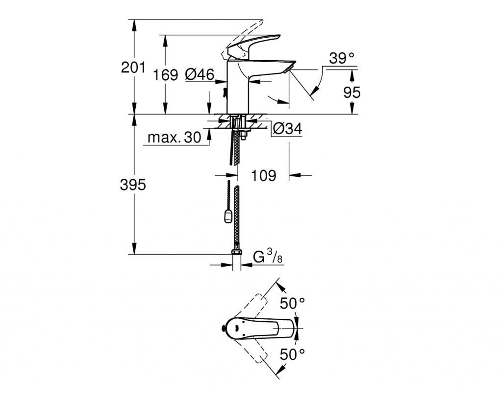 Смеситель для умывальника GROHE EUROSMART 3/8 33188003 - фото 5
