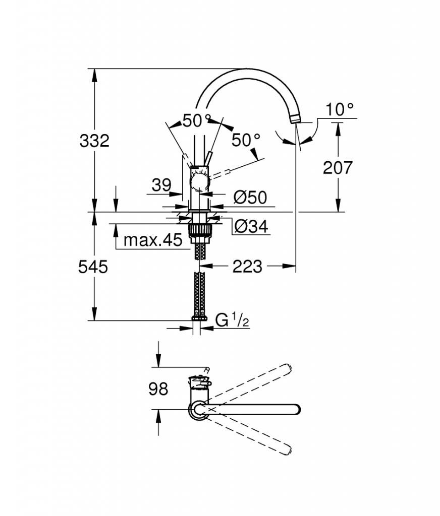 Смеситель для мойки GROHE BAUCLASSIC 1/2 31234001 - фото 3