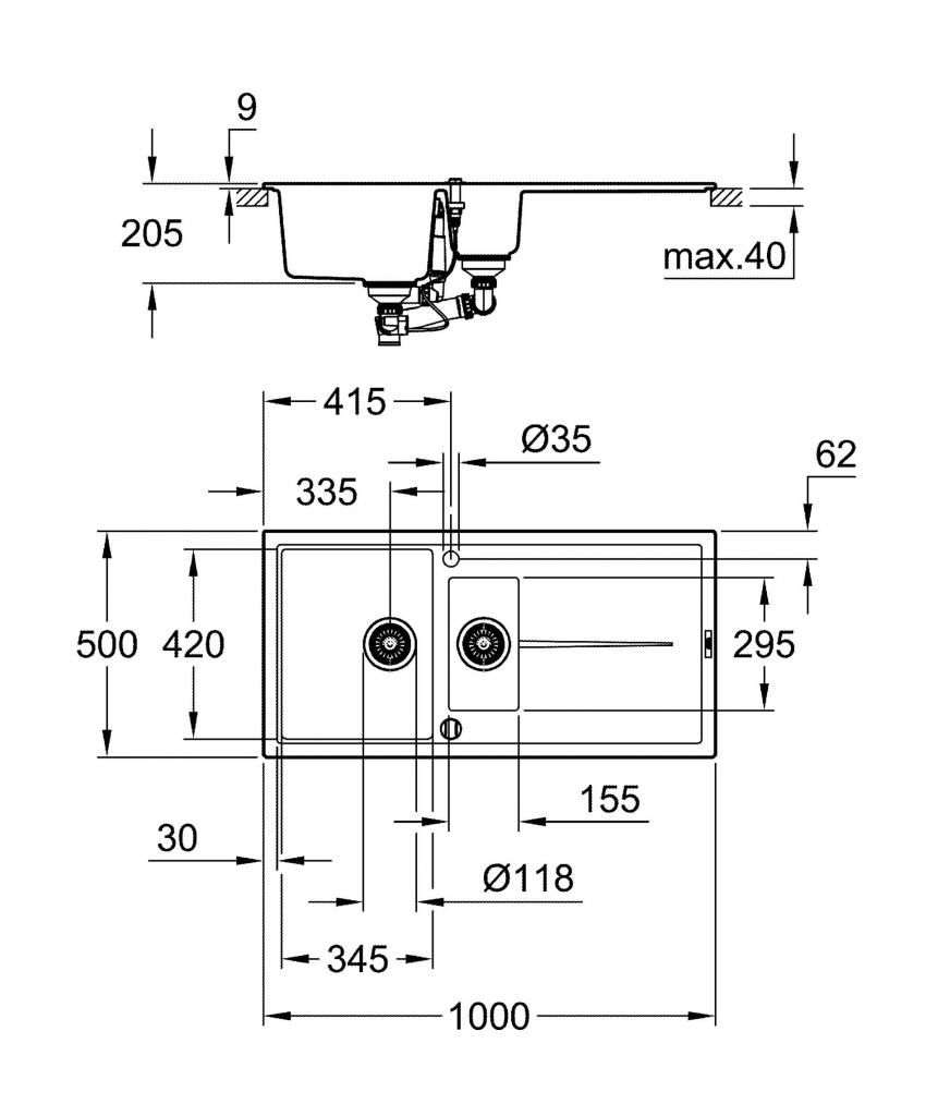 Мойка GROHE 1000*500 K400 60-C 100/50 1.5 31642AP0 - фото 3