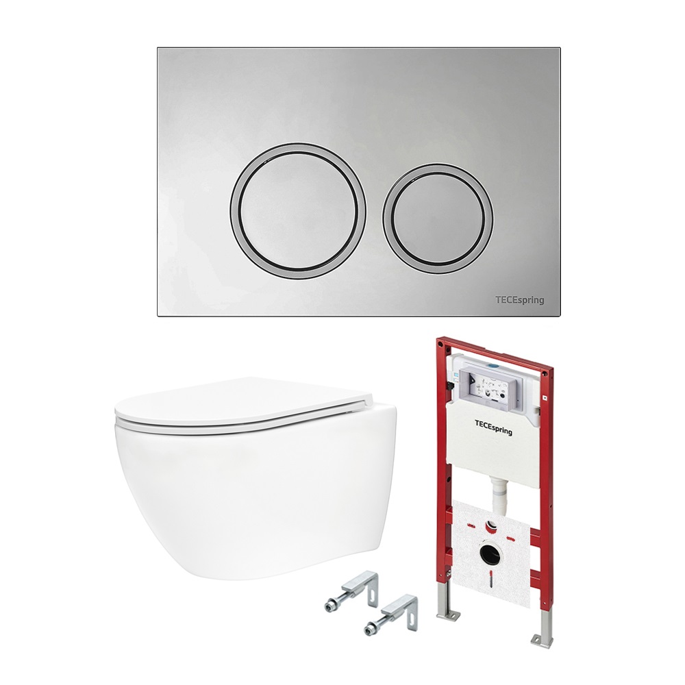 Комплект c подвесным унитазом TECEspring MODEL R K401101WCR, панель TECEspring R, хром глянцевый