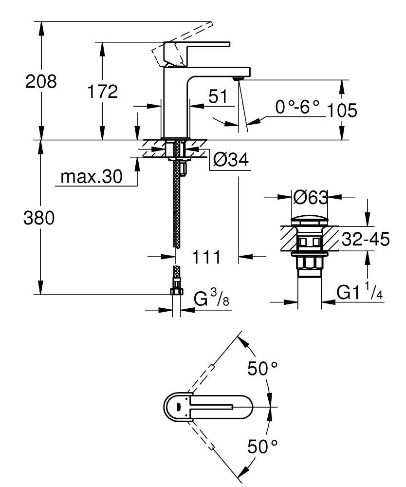 Смеситель для умывальника GROHE PLUS 3/8 33163003 - фото 2