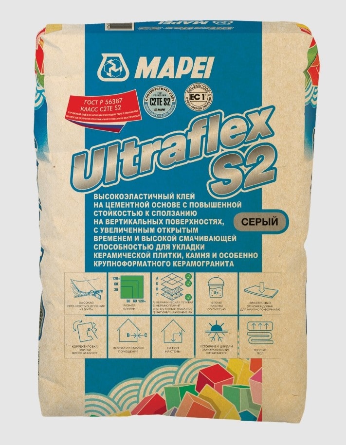 MAPEI ULTRAFLEX S2 Клей эластичный на цементной основе GREY, серый (25 кг)
