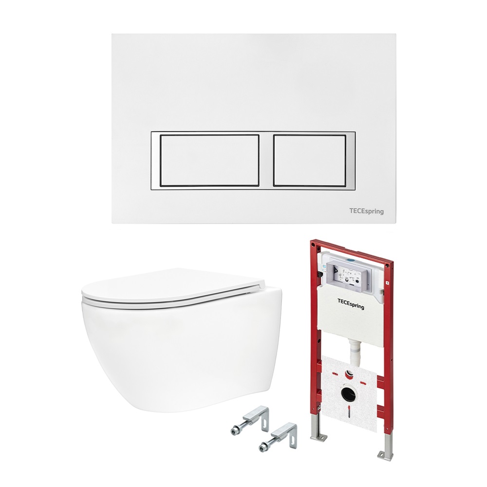 Комплект c подвесным унитазом TECEspring MODEL R K401203WCR, панель TECEspring V, белая глянцевая