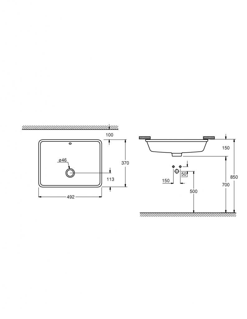 Умывальник мебельный GROHE CUBE CERAMIC 50 3948000H - фото 2