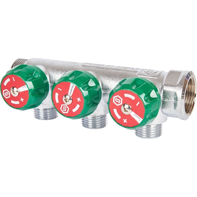 STOUT Коллектор регулирующий 3/4", 3 отвода 1/2" евроконус
