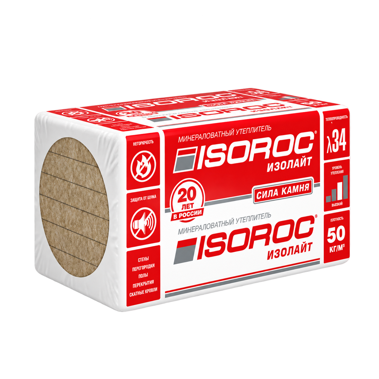Утеплитель ISOROC ИЗОЛАЙТ 1000*500*60 мм 6 плит